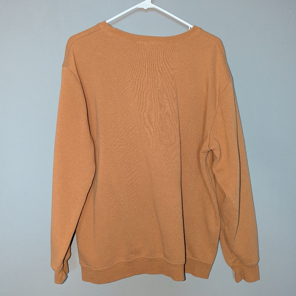 Social scene harvest Brown crewneck sweatshirt large with mushroom patch 24x32x3 - Picture 4 of 4
